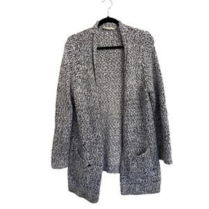 Soft Surroundings Marled Boucle Open Front Cardigan Sweater Gray Pockets Large
